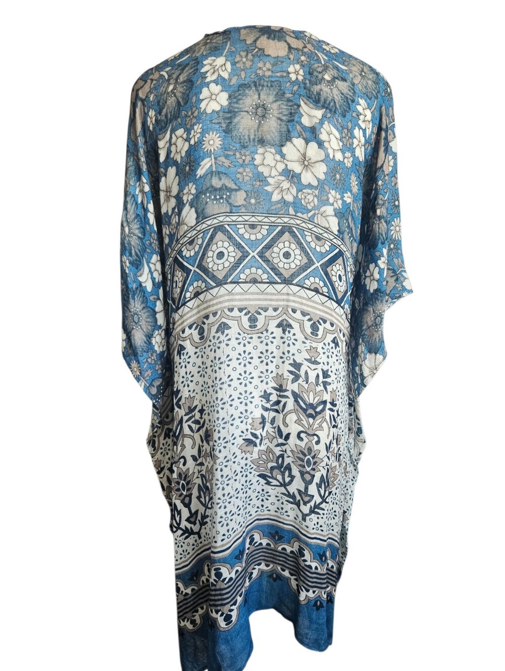 Nalini Boho Print Open Front Beachy Linen Blend Kimono OS Festival‎ Cardigan - Picture 5 of 11
